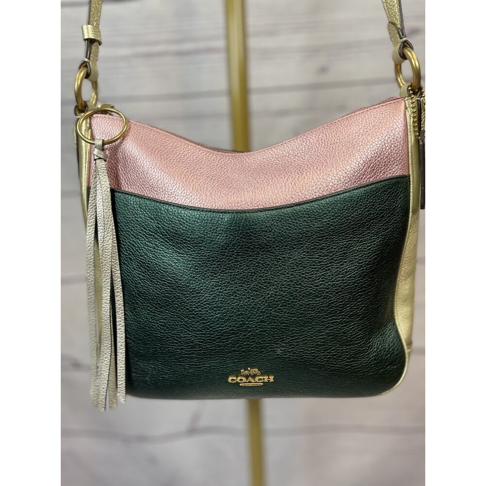 Coach Metallic Colorblock Leather Chaise Crossbody Bag Pink Green Gold Tone - Picture 3 of 13